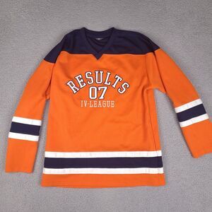 Vintage‎ Results Hockey Jersey Mens Large Orange IV League Embroidered Shirt